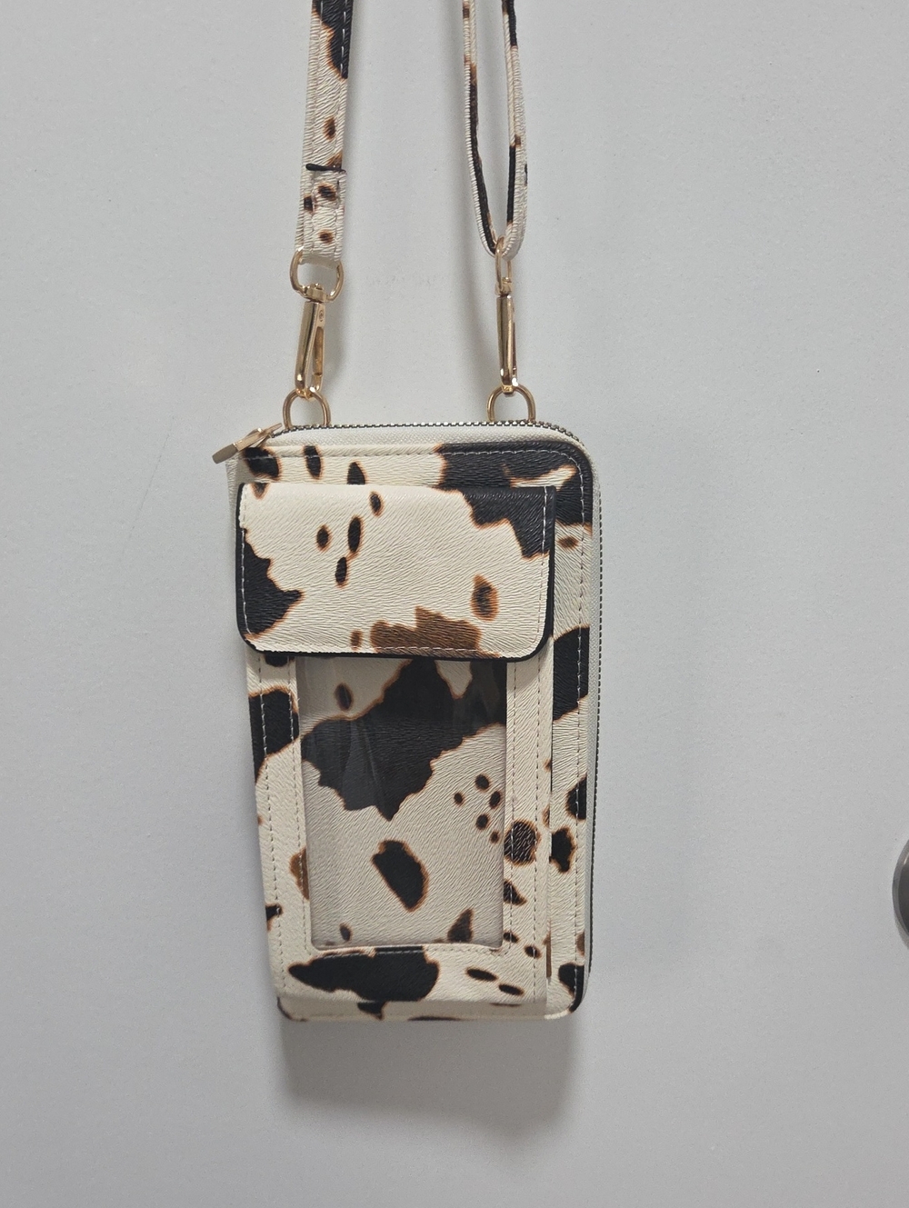 Crossbody Phone Wallet in Cream Cow Print